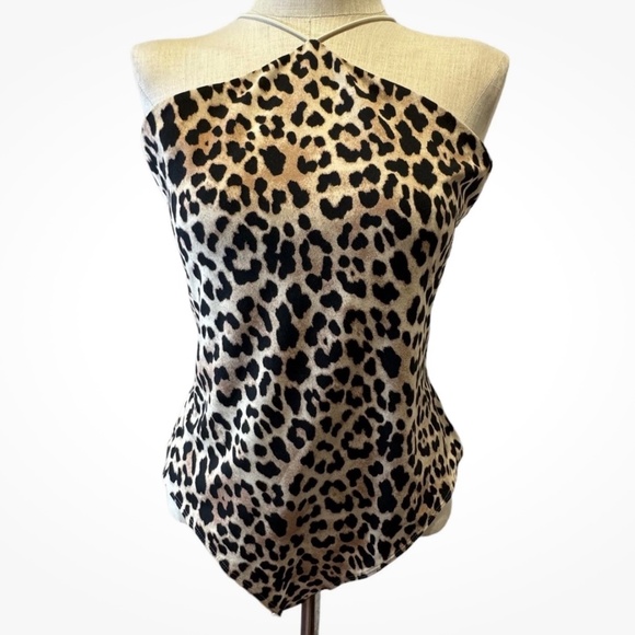 H&M High Neck Strappy Cheetah Leopard Print Body Suit Tan Black Womens Size M - Picture 1 of 4